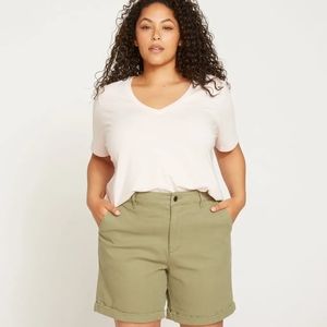 Pistachio Cuffed Twill Shorts, Size 12, Universal Standard